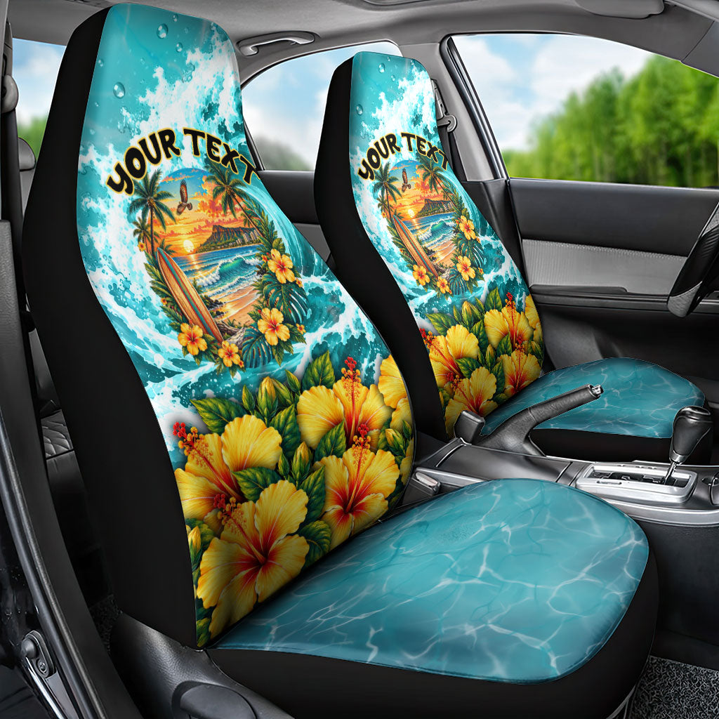 Personalized Hawaii 60th Birthday Eagle Car Seat Cover Tropical Sunset Beach Hibiscus Ocean Wave