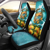 Personalized Hawaii 60th Birthday Eagle Car Seat Cover Tropical Sunset Beach Hibiscus Ocean Wave