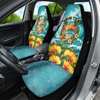 Personalized Hawaii 60th Birthday Eagle Car Seat Cover Tropical Sunset Beach Hibiscus Ocean Wave