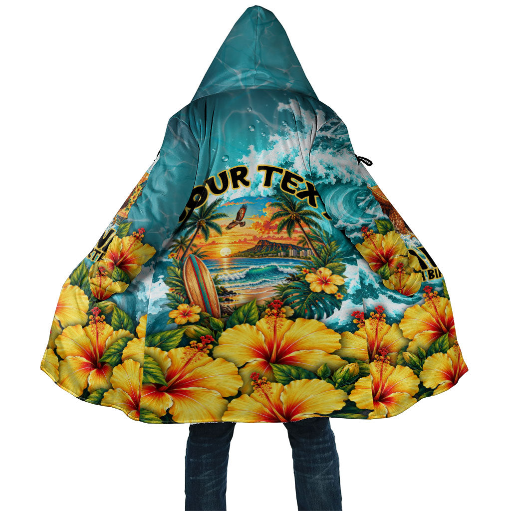 Personalized Hawaii 60th Birthday Eagle Cloak Tropical Sunset Beach Hibiscus Ocean Wave TS04 Unisex Blue Yellow - Polynesian Pride