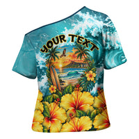 Personalized Hawaii 60th Birthday Eagle Cross Shoulder Shirt Tropical Sunset Beach Hibiscus Ocean Wave TS04 - Polynesian Pride