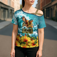 Personalized Hawaii 60th Birthday Eagle Cross Shoulder Shirt Tropical Sunset Beach Hibiscus Ocean Wave TS04 - Polynesian Pride