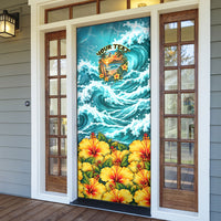Personalized Hawaii 60th Birthday Eagle Door Cover Tropical Sunset Beach Hibiscus Ocean Wave