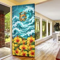Personalized Hawaii 60th Birthday Eagle Door Cover Tropical Sunset Beach Hibiscus Ocean Wave
