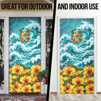 Personalized Hawaii 60th Birthday Eagle Door Cover Tropical Sunset Beach Hibiscus Ocean Wave