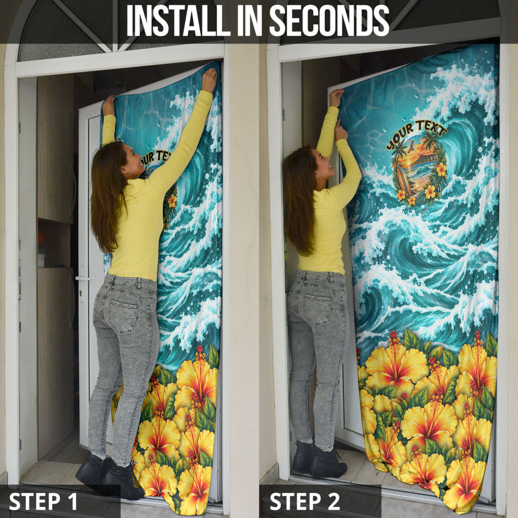 Personalized Hawaii 60th Birthday Eagle Door Cover Tropical Sunset Beach Hibiscus Ocean Wave