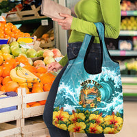 Personalized Hawaii 60th Birthday Eagle Grocery Bag Tropical Sunset Beach Hibiscus Ocean Wave
