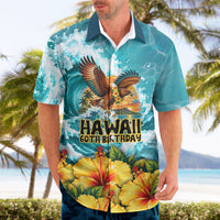 Personalized Hawaii 60th Birthday Eagle Hawaiian Shirt Tropical Sunset Beach Hibiscus Ocean Wave