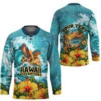 Personalized Hawaii 60th Birthday Eagle Hockey Jersey Tropical Sunset Beach Hibiscus Ocean Wave TS04 - Polynesian Pride