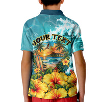 Personalized Hawaii 60th Birthday Eagle Kid Polo Shirt Tropical Sunset Beach Hibiscus Ocean Wave