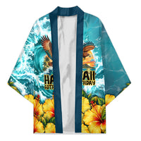 Personalized Hawaii 60th Birthday Eagle Kimono Tropical Sunset Beach Hibiscus Ocean Wave TS04 Unisex Blue Yellow - Polynesian Pride