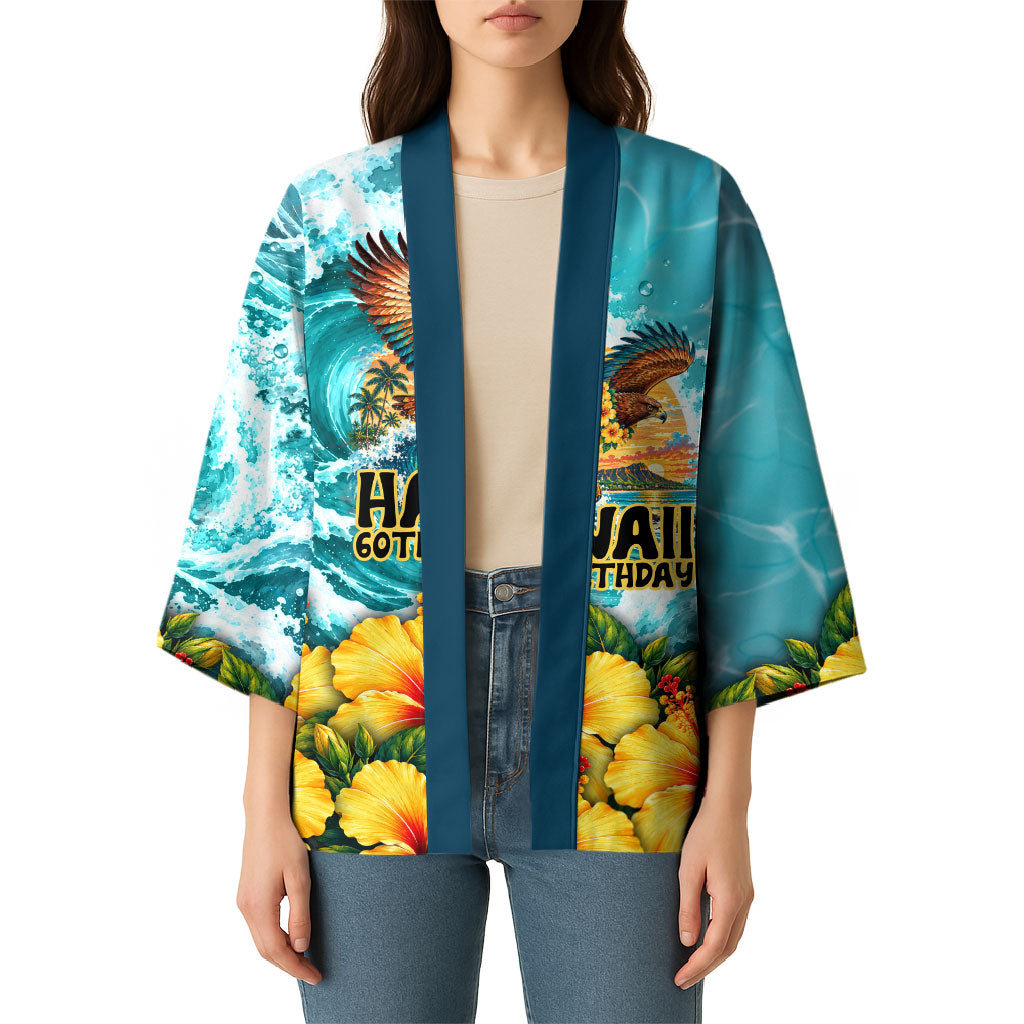 Personalized Hawaii 60th Birthday Eagle Kimono Tropical Sunset Beach Hibiscus Ocean Wave TS04 - Polynesian Pride