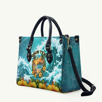 Personalized Hawaii 60th Birthday Eagle Leather Bag Tropical Sunset Beach Hibiscus Ocean Wave