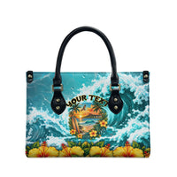 Personalized Hawaii 60th Birthday Eagle Leather Bag Tropical Sunset Beach Hibiscus Ocean Wave