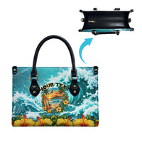 Personalized Hawaii 60th Birthday Eagle Leather Bag Tropical Sunset Beach Hibiscus Ocean Wave