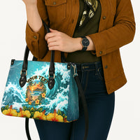 Personalized Hawaii 60th Birthday Eagle Leather Bag Tropical Sunset Beach Hibiscus Ocean Wave