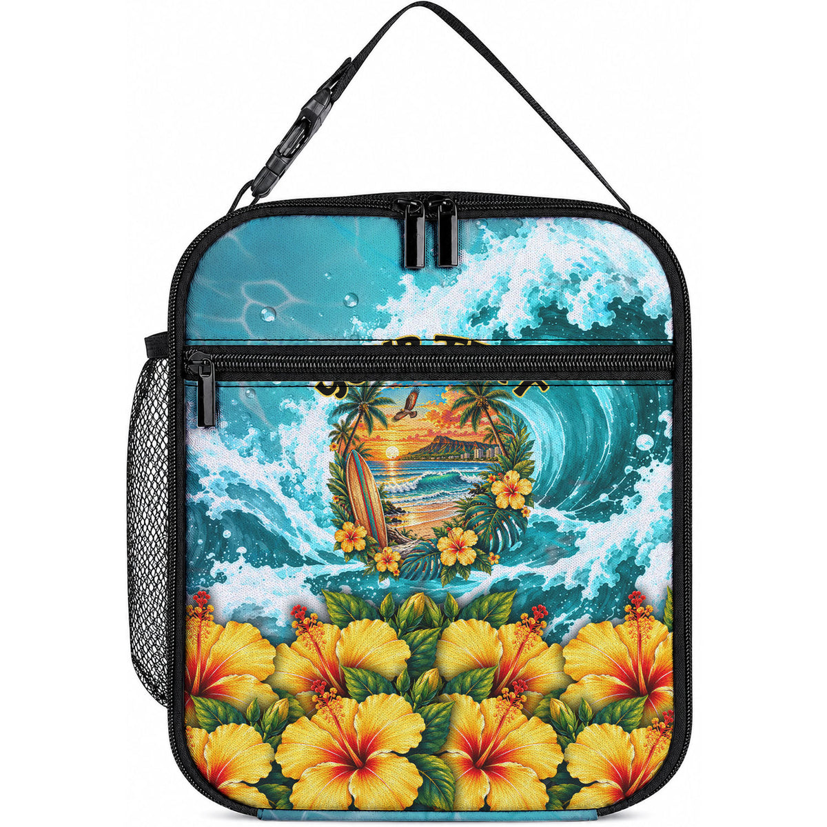 Personalized Hawaii 60th Birthday Eagle Lunch Bag Tropical Sunset Beach Hibiscus Ocean Wave