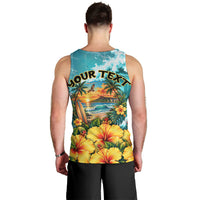 Personalized Hawaii 60th Birthday Eagle Men Tank Top Tropical Sunset Beach Hibiscus Ocean Wave