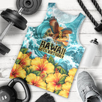 Personalized Hawaii 60th Birthday Eagle Men Tank Top Tropical Sunset Beach Hibiscus Ocean Wave