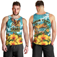 Personalized Hawaii 60th Birthday Eagle Men Tank Top Tropical Sunset Beach Hibiscus Ocean Wave