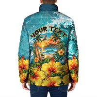 Personalized Hawaii 60th Birthday Eagle Padded Jacket Tropical Sunset Beach Hibiscus Ocean Wave TS04 - Polynesian Pride