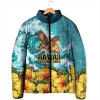 Personalized Hawaii 60th Birthday Eagle Padded Jacket Tropical Sunset Beach Hibiscus Ocean Wave TS04 - Polynesian Pride