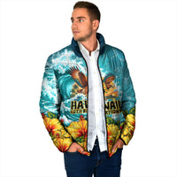 Personalized Hawaii 60th Birthday Eagle Padded Jacket Tropical Sunset Beach Hibiscus Ocean Wave TS04 - Polynesian Pride