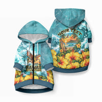 Personalized Hawaii 60th Birthday Eagle Pet Hoodie Tropical Sunset Beach Hibiscus Ocean Wave