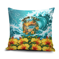 Personalized Hawaii 60th Birthday Eagle Pillow Cover Tropical Sunset Beach Hibiscus Ocean Wave