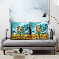 Personalized Hawaii 60th Birthday Eagle Pillow Cover Tropical Sunset Beach Hibiscus Ocean Wave