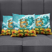 Personalized Hawaii 60th Birthday Eagle Pillow Cover Tropical Sunset Beach Hibiscus Ocean Wave