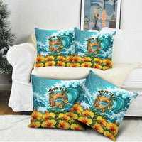 Personalized Hawaii 60th Birthday Eagle Pillow Cover Tropical Sunset Beach Hibiscus Ocean Wave