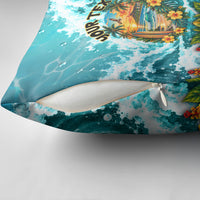 Personalized Hawaii 60th Birthday Eagle Pillow Cover Tropical Sunset Beach Hibiscus Ocean Wave