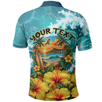Personalized Hawaii 60th Birthday Eagle Polo Shirt Tropical Sunset Beach Hibiscus Ocean Wave