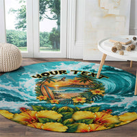 Personalized Hawaii 60th Birthday Eagle Round Carpet Tropical Sunset Beach Hibiscus Ocean Wave