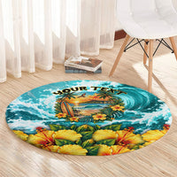 Personalized Hawaii 60th Birthday Eagle Round Carpet Tropical Sunset Beach Hibiscus Ocean Wave