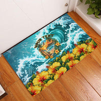 Personalized Hawaii 60th Birthday Eagle Rubber Doormat Tropical Sunset Beach Hibiscus Ocean Wave
