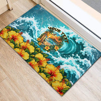 Personalized Hawaii 60th Birthday Eagle Rubber Doormat Tropical Sunset Beach Hibiscus Ocean Wave