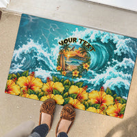 Personalized Hawaii 60th Birthday Eagle Rubber Doormat Tropical Sunset Beach Hibiscus Ocean Wave