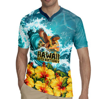 Personalized Hawaii 60th Birthday Eagle Rugby Jersey Tropical Sunset Beach Hibiscus Ocean Wave TS04 - Polynesian Pride