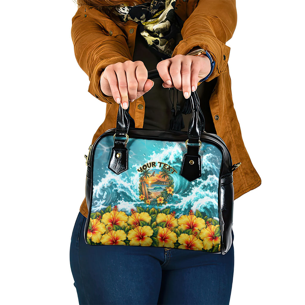 Personalized Hawaii 60th Birthday Eagle Shoulder Handbag Tropical Sunset Beach Hibiscus Ocean Wave