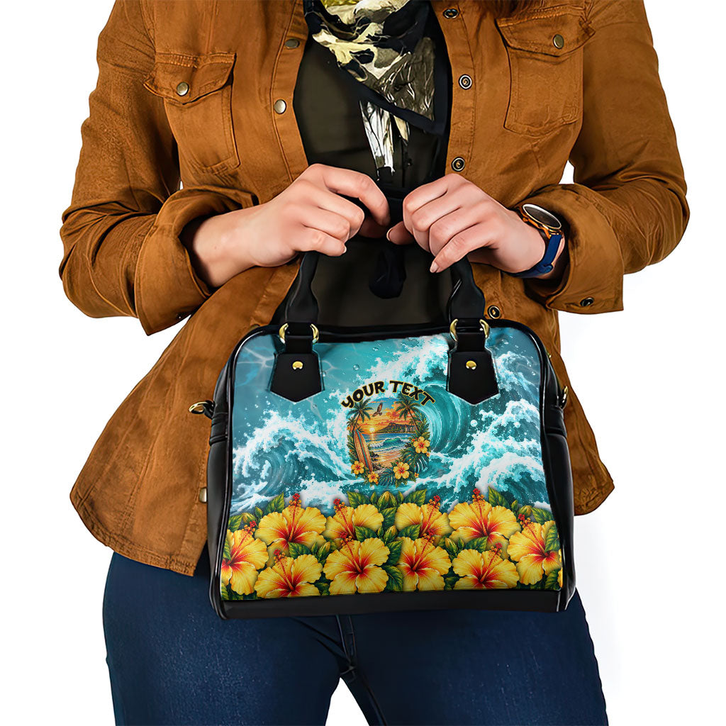 Personalized Hawaii 60th Birthday Eagle Shoulder Handbag Tropical Sunset Beach Hibiscus Ocean Wave