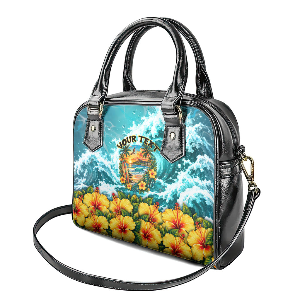 Personalized Hawaii 60th Birthday Eagle Shoulder Handbag Tropical Sunset Beach Hibiscus Ocean Wave