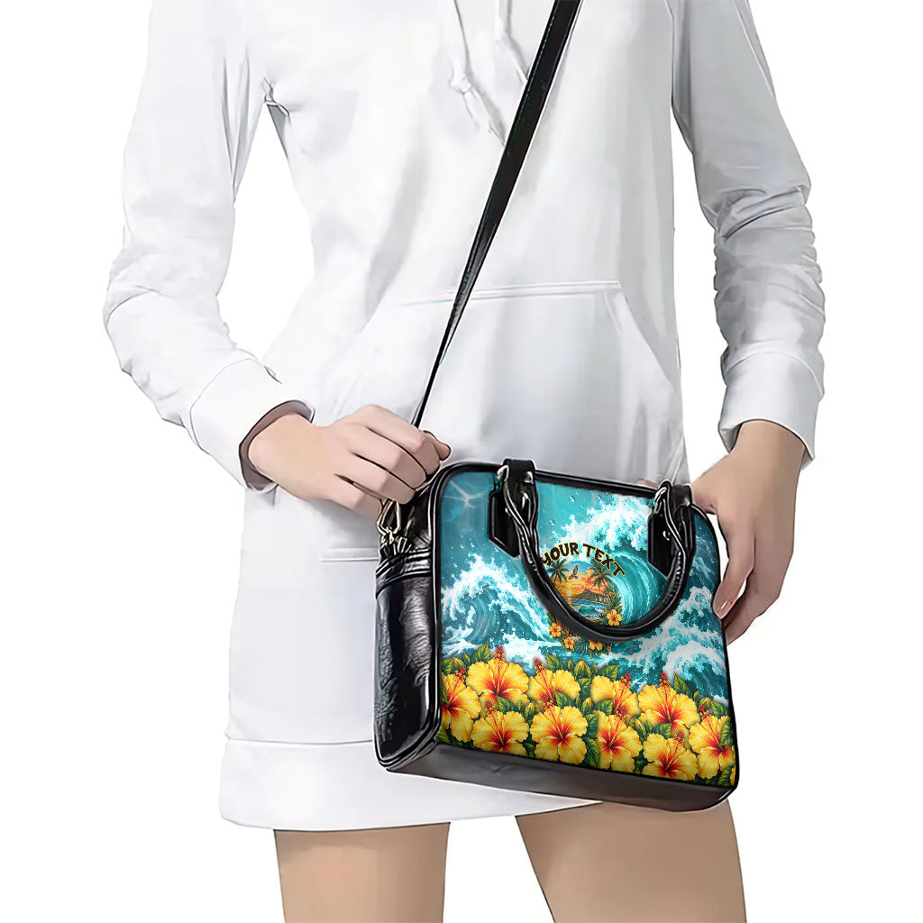 Personalized Hawaii 60th Birthday Eagle Shoulder Handbag Tropical Sunset Beach Hibiscus Ocean Wave
