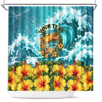 Personalized Hawaii 60th Birthday Eagle Shower Curtain Tropical Sunset Beach Hibiscus Ocean Wave