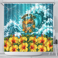 Personalized Hawaii 60th Birthday Eagle Shower Curtain Tropical Sunset Beach Hibiscus Ocean Wave