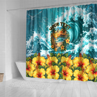Personalized Hawaii 60th Birthday Eagle Shower Curtain Tropical Sunset Beach Hibiscus Ocean Wave