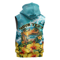 Personalized Hawaii 60th Birthday Eagle Sleeveless Hoodie Tropical Sunset Beach Hibiscus Ocean Wave TS04 - Polynesian Pride
