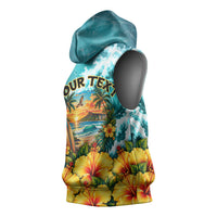 Personalized Hawaii 60th Birthday Eagle Sleeveless Hoodie Tropical Sunset Beach Hibiscus Ocean Wave TS04 - Polynesian Pride