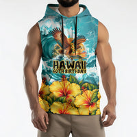 Personalized Hawaii 60th Birthday Eagle Sleeveless Hoodie Tropical Sunset Beach Hibiscus Ocean Wave TS04 - Polynesian Pride